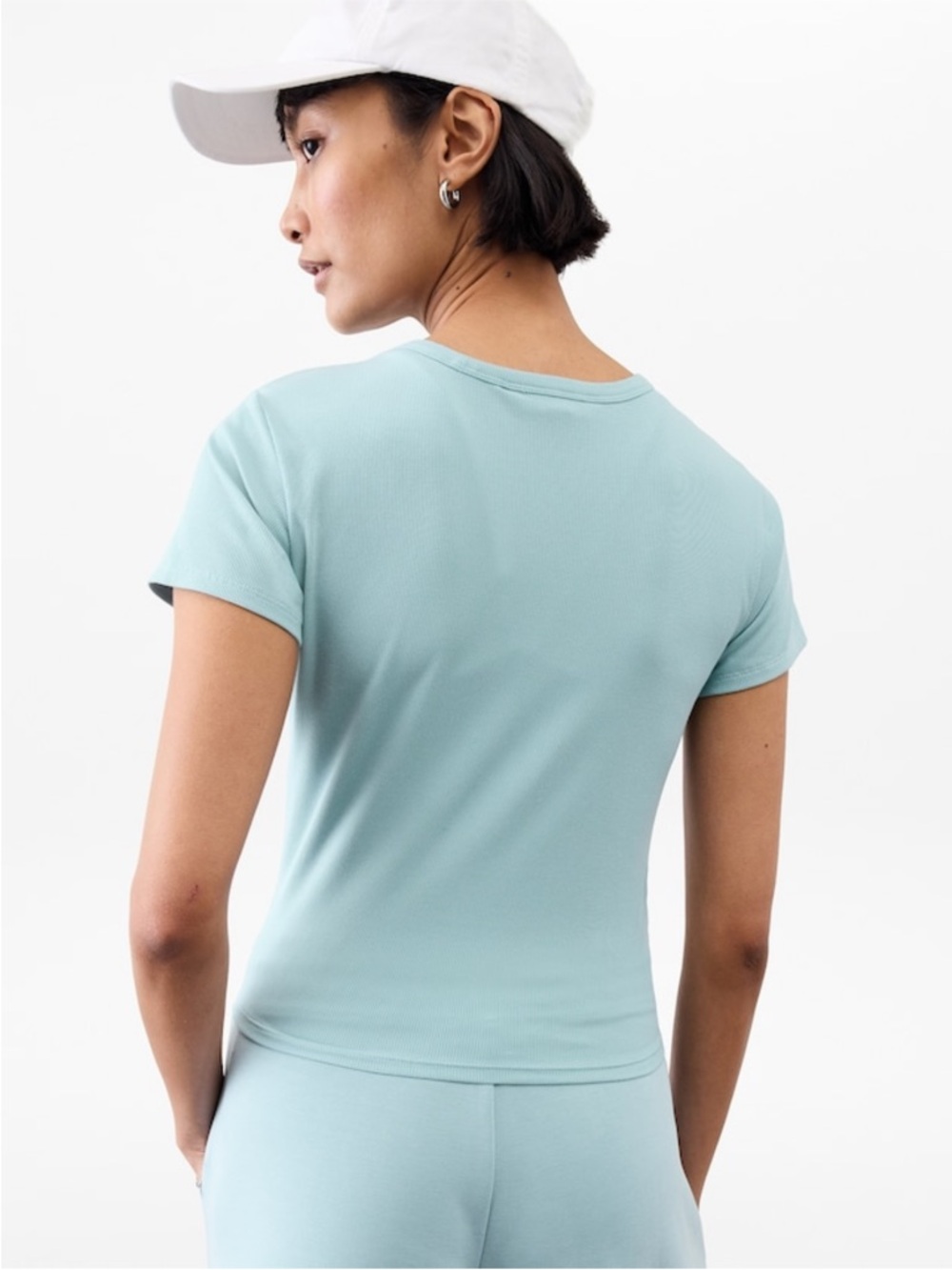 NWT Athleta Signature Rib Crop Tee Waterloo Blue Size Medium - Picture 2 of 6